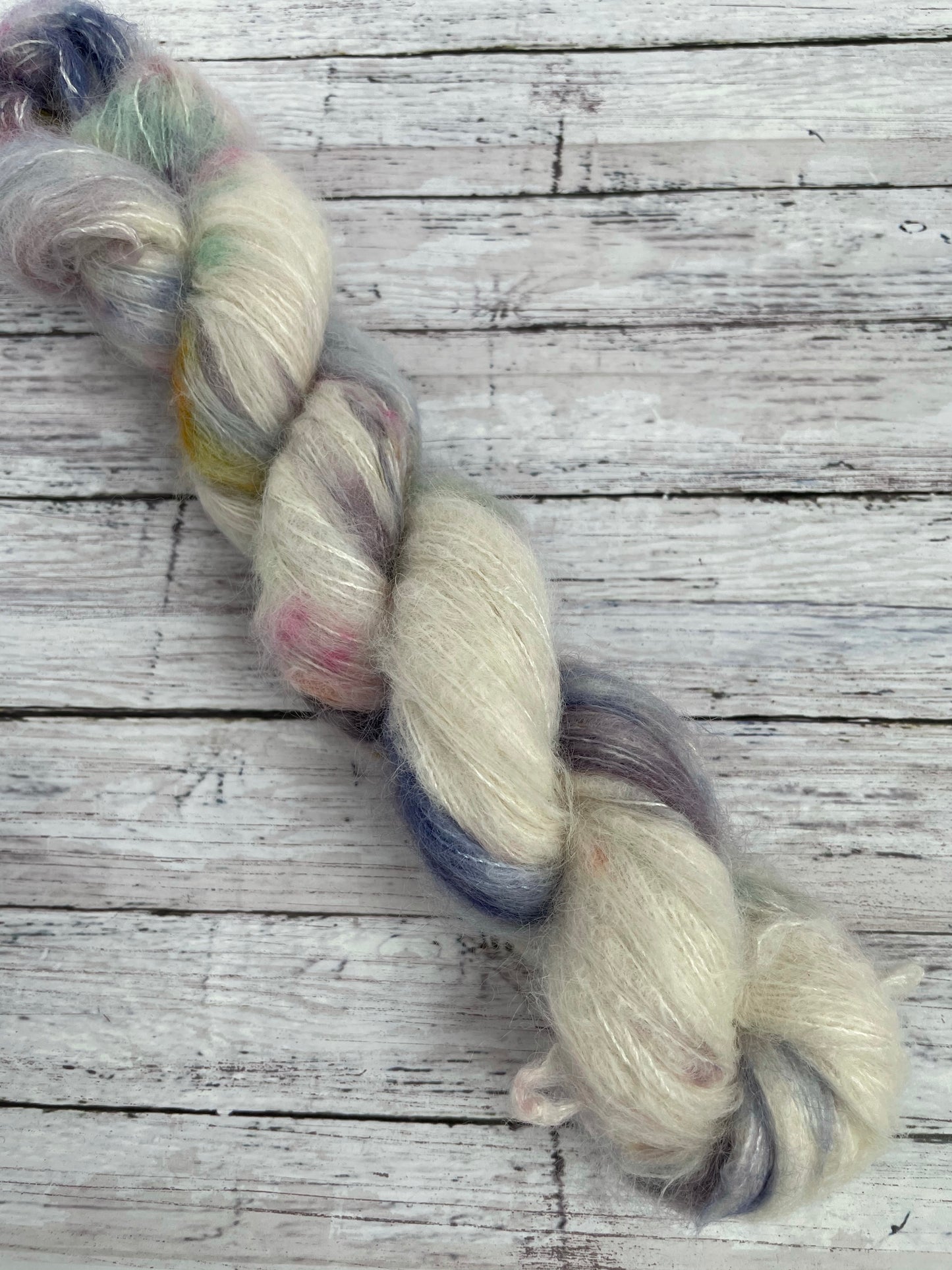 Snow Covered Garden - Fluff - Hand Dyed Lace Suri Alpaca Yarn